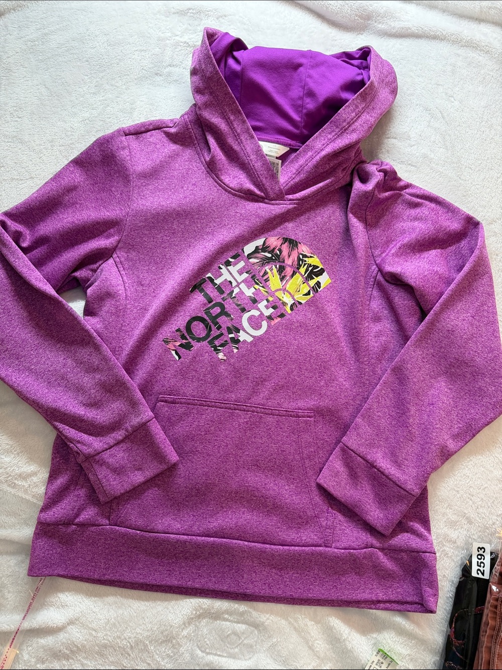 The North Face Girls' Purple Hoodie with Floral Logo